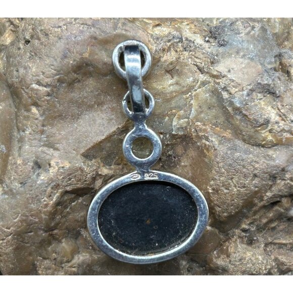 Vintage 925 Sterling Silver Peridot and  Amber Pendant 1.25" - Picture 5 of 5